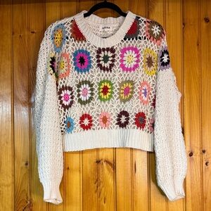 ADORA Colorful Crochet Crew Neck Sweater